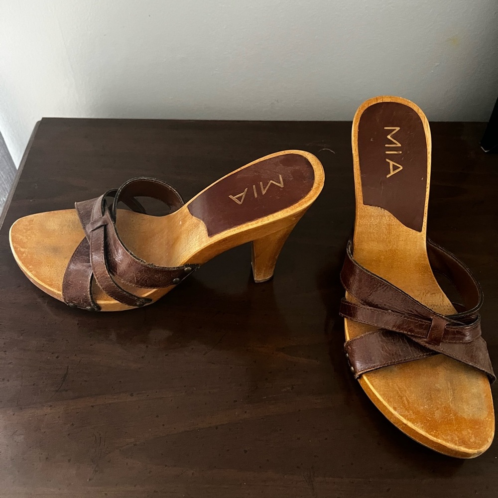 Brown slip on heels